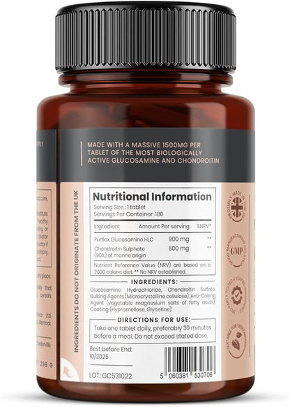 pureclinica High Strength 1500mg Glucosamine HCL & Chondroitin x 180 Tablets