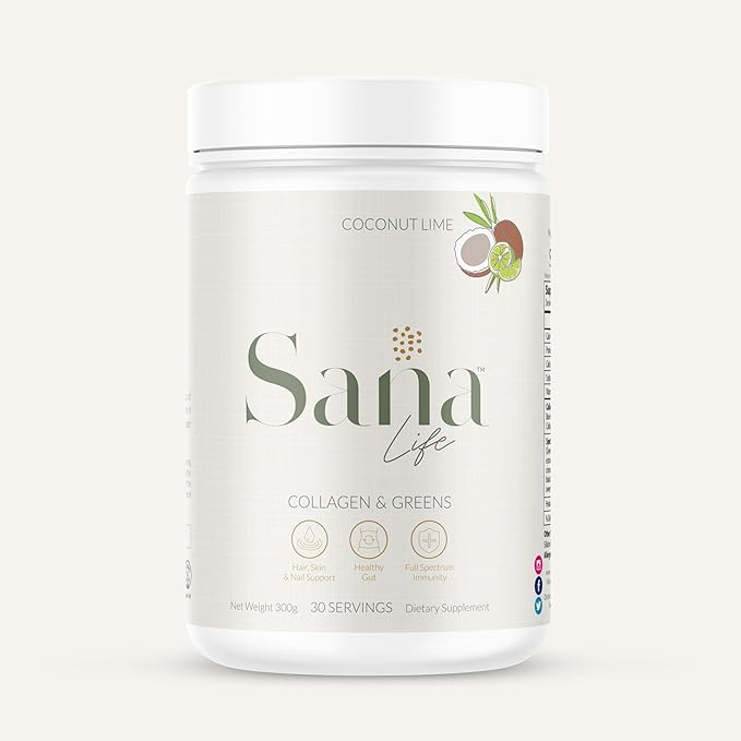 Collagen & Greens Powder, Multi-Collagen Supplement with Hyaluronic Acid for Skin, Hair, Nail & Gut Health - 30 Servings (Coconut Lime)