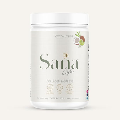 Collagen & Greens Powder, Multi-Collagen Supplement with Hyaluronic Acid for Skin, Hair, Nail & Gut Health - 30 Servings (Coconut Lime)