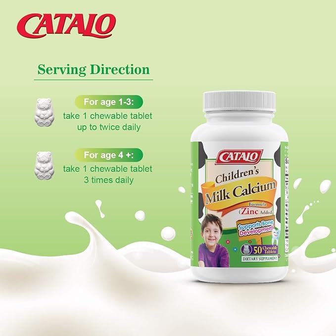 CATALO Toddler Children’s Milk Calcium Formula with Zinc Added - TruCal® Milk Calcium, Phosphorus, Magnesium, and Chelated Zinc - Vanilla Flavor, 100 Chewable Tablets