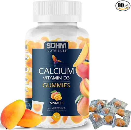 Vitamin D3 600 IU Calcium 50 mg Gummies, 60 Count,Improves Lubrication Between Joints Regulates Bone Health -Calcium Gummies for Adults Vegetarian Without Gluten
