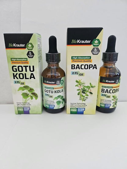 BIO KRAUTER Gotu Kola Tincture 2 Fl. Oz. & Bacopa Tincture 2 Fl. Oz.