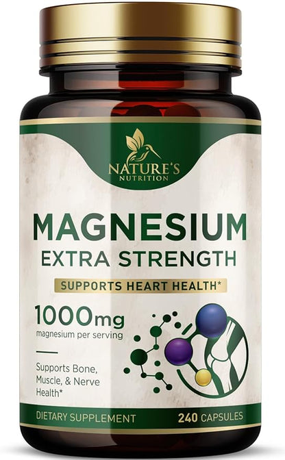 Magnesium Supplement (Citrate Oxide) 1000mg for Best Absorption, Supports Bone, Heart Health, Nerves, Muscles & Metabolism, Nature's Pure Magnesio Vitamin Pills, Bottled in USA, 240 Capsules