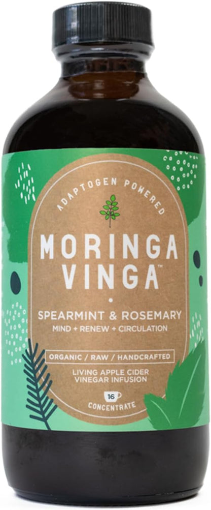 VINGA Organic Spearmint & Rosemary Moringa Infusion – Daily Herbal Tonic with Apple Cider Vinegar, Honey | Supports Mental Clarity & Circulation | Non-GMO, 8 oz