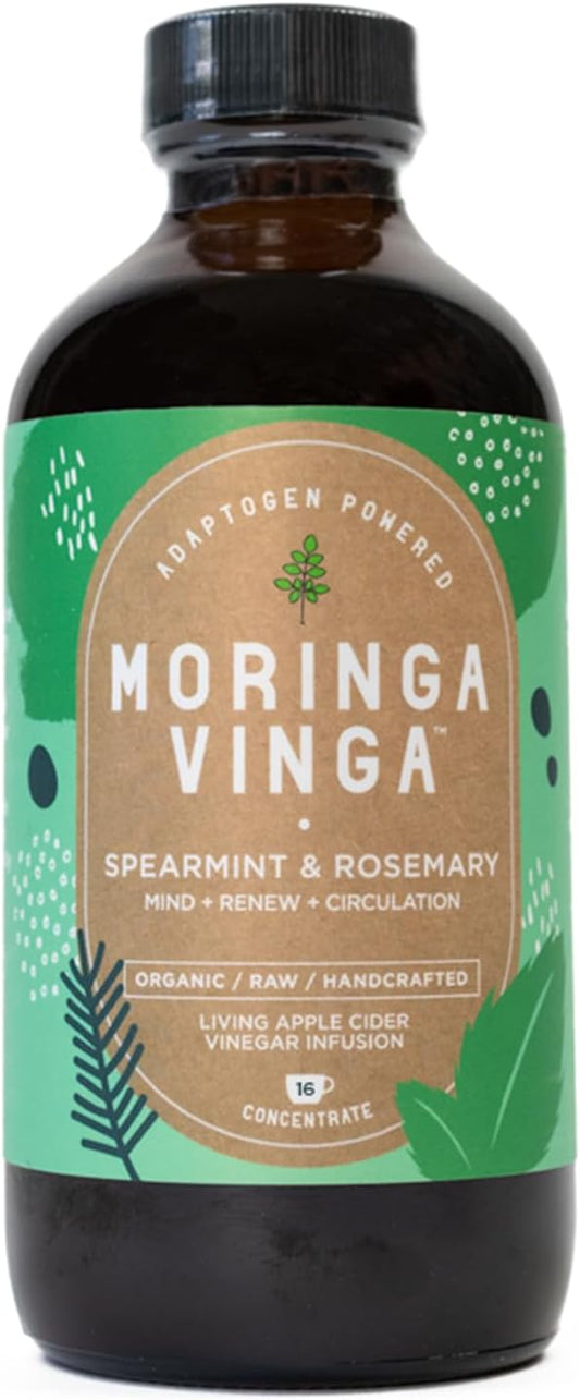 VINGA Organic Spearmint & Rosemary Moringa Infusion – Daily Herbal Tonic with Apple Cider Vinegar, Honey | Supports Mental Clarity & Circulation | Non-GMO, 8 oz