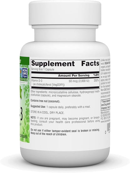 Source Naturals Vegan True, Non-GMO Vitamin D-3, Dietary Supplement for Immune and Bone Health*, 2,000 IU - 30 Capsules