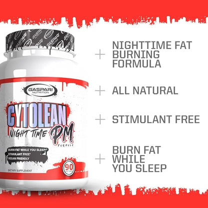 Gaspari Nutrition Cytolean PM: Nighttime Fat Burner with Melatonin Sleep Support, Stress Reduction, Stimulant Free, Vegan Friendly (90 Capsules)