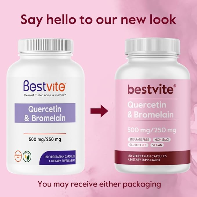 BESTVITE Quercetin with Bromelain 500mg/250mg (120 Vegetarian Capsules) - No Stearates - No Silicon Dioxide - Vegan - Non GMO - Gluten Free