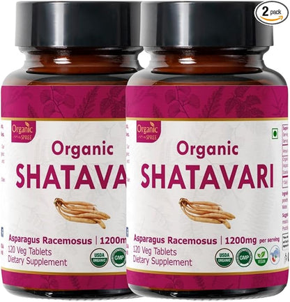 SHATAVARI 120 Tablets | Asparagus Racemosus (Shatavari) | USDA Organic Certified | Supports Women’s Health and Immune System | Organic and Natural 120tab - Pack of 2