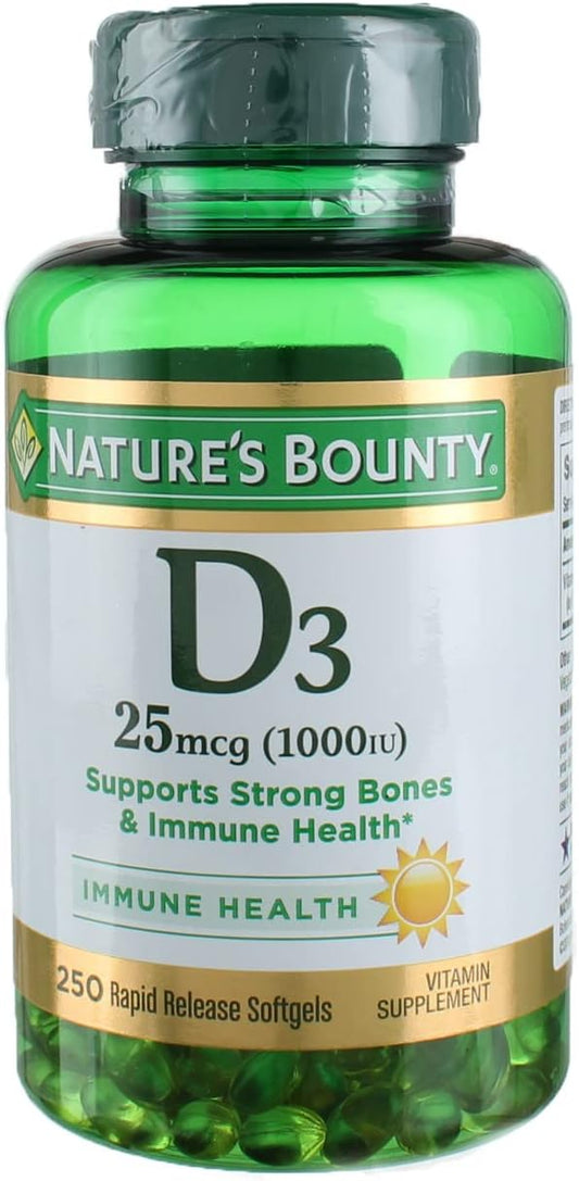Nature's Bounty Vitamin D3-1000 IU, Rapid Release Softgels, 250 Count (Pack of 3)