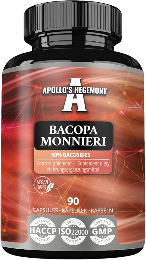 APOLLO'S HEGEMONY Bacopa Monnieri Extract 500mg, High Strength Brahmi Extract (50% Bacosides), 90 Vegan Capsules, 3 Months Supply, Herbal Supplements for Enhanced Mental Clarity and Focus