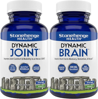 Stonehenge Health Dynamic Joint + Dynamic Brain Bundle Supplement Supports Comfort, Mobility, Flexibility + Memory Acquisition and Retention