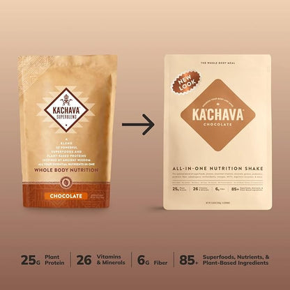 Ka’Chava All-In-One Nutrition Shake Blend, Chocolate, 15 Servings, 85+ Superfoods & Nutrients, Meal Replacement, Greens Plant-Based Superfood Powder Protein Drink, Digestive Enzymes & Probiotics, Vegan Dairy Gluten Free