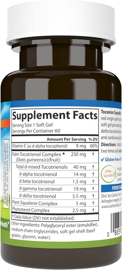 Carlson - Tocomin SupraBio, Bio-enhanced Tocotrienol Complex, Supports Healthy Brain & Cardiovascular System, 60 soft gels