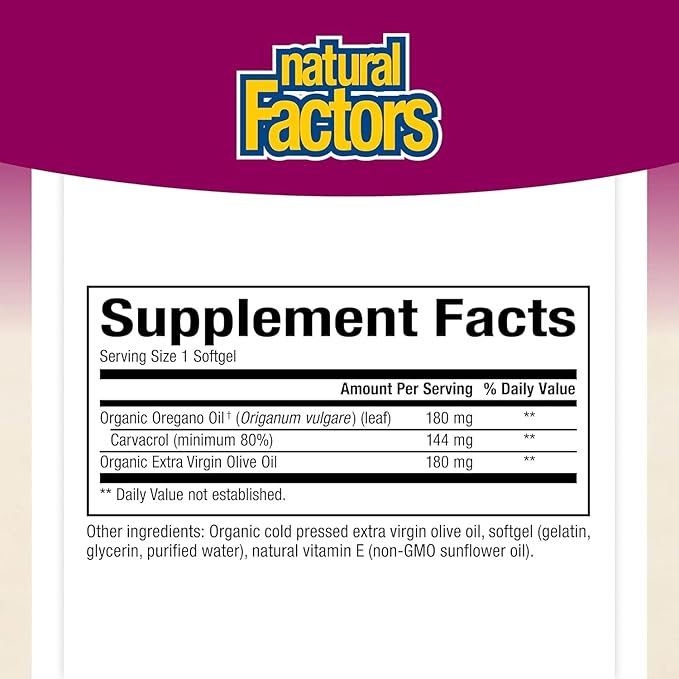Natural Factors, Oil of Oregano 180 mg, Helps Maintain Good Health with Extra Virgin Olive Oil, 30 softgels (30 servings)
