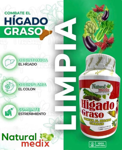 Hígado Graso Suplemento Herbal con Alcachofa, Sangre de Drago y Boldo – 100 Cápsulas | Liver Support Supplement with Artichoke, Dragon’s Blood & Boldo – 100 Capsules
