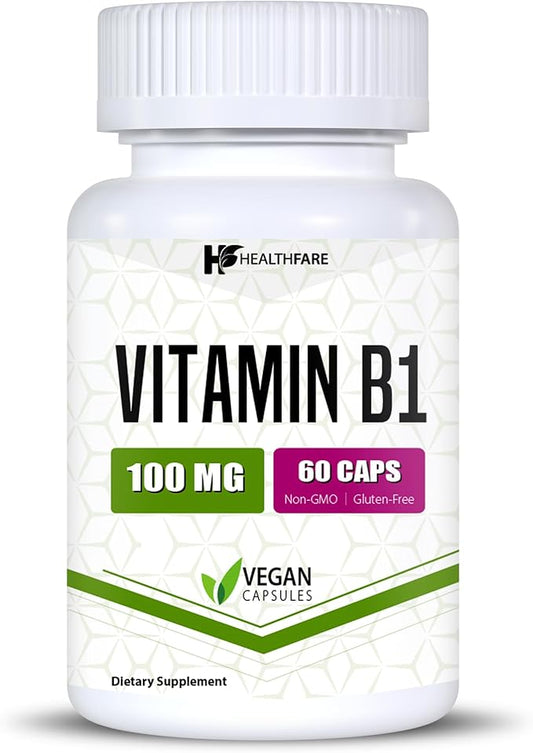 Vitamin B1 100mg | 60 Capsules | Thiamine Supplement | Supports Overall Health | Non-GMO | Gluten Free (60 Capsules)