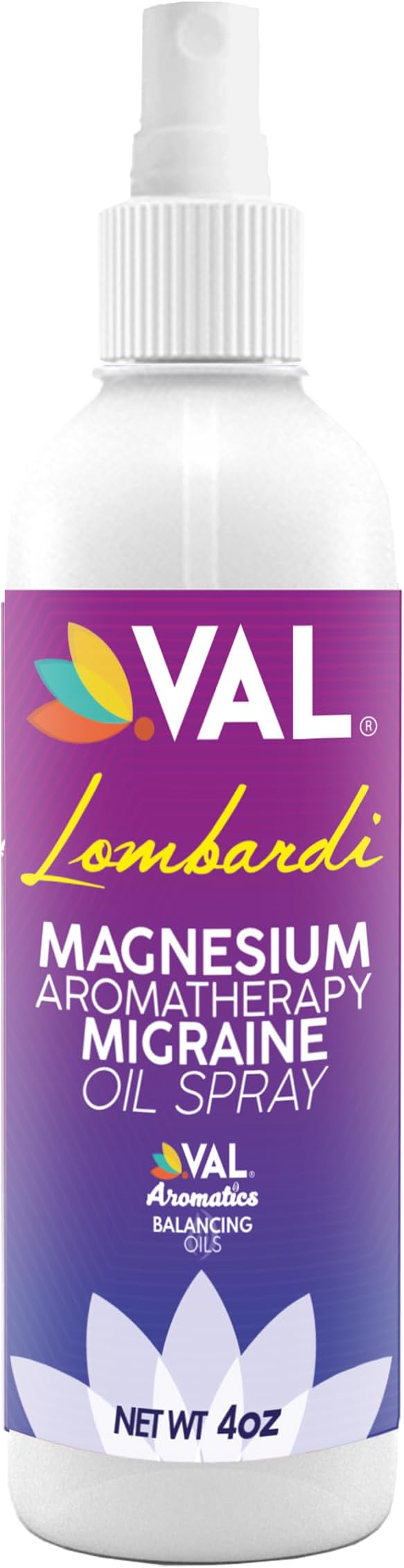 VAL Lombardi Magnesium Aromatherapy Spray with Peppermint & Essential Oils - Quick Comfort for Head Tension, Made in USA, 4 oz.