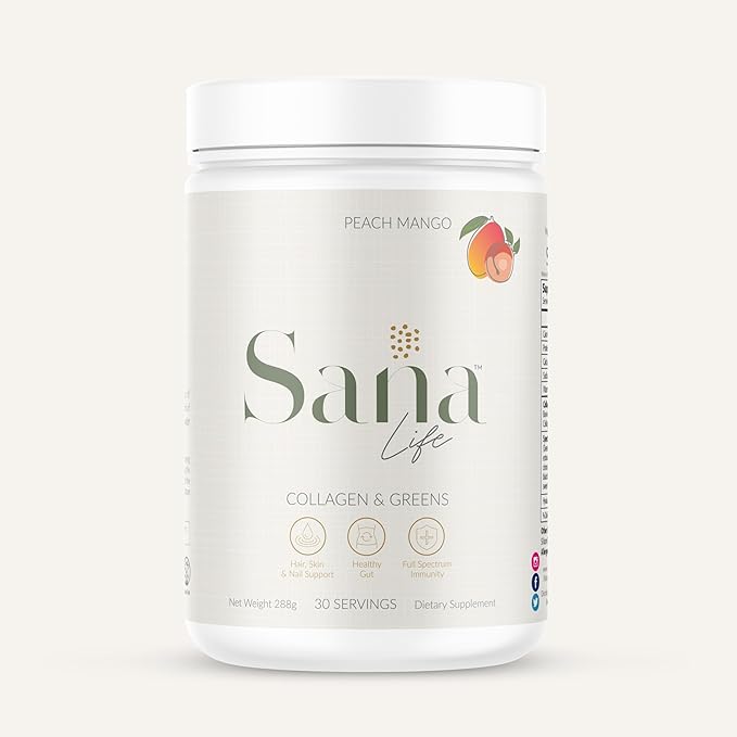 Collagen & Greens Powder, Multi-Collagen Supplement with Hyaluronic Acid for Skin, Hair, Nail & Gut Health - 30 Servings (Peach Mango)