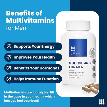 Men’s Multivitamin Capsules - Complete Vitamin & Mineral Supplement for Daily Men’s Health with Saw Palmetto, Lycopene, and Zinc - Prostate Health, Energy, and Sleep | 60 Capsules