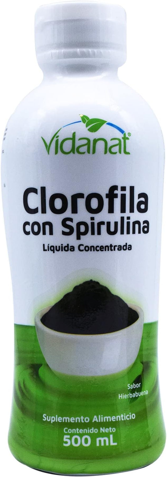 Vidanat Liquid Chlorophyll with Spirulina – Mint Flavor – 500ml (16.9 fl oz) – 100 Servings – Natural Detox & Cleanse, Immunity Support & Energy Booster