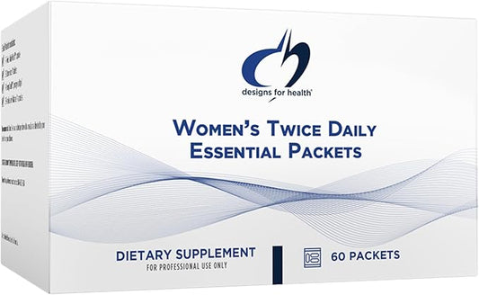 Designs for Health Women's Twice Daily Essential Packets - Vitamin Packs with Iron-Free Multivitamin, OsteoForce Bone Support, OmegAvail Fish Oil + FemGuard+Balance - Female Health (60 Packets)
