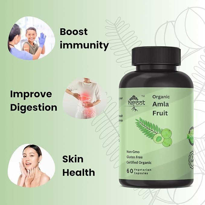 Organic Amla Capsules - Indian Gooseberry for Natural Vitamin C, Support for Skin & Hair 120 Capsules