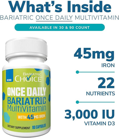 Bariatric Choice Once-Daily Bariatric Multivitamin with 45 mg of Iron | Easy to Swallow Capsule | Vitamin for Bariatric Surgery Patients | 30 Count (1-Month Supply)