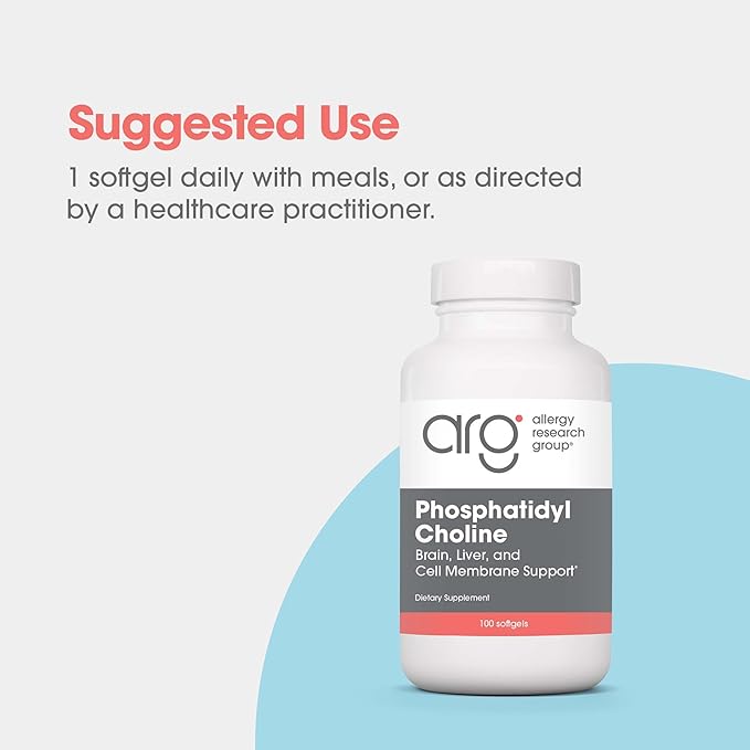 Allergy Research Group Phosphatidyl Choline - Phosphatidyl Supplements for Brain and Liver Health, Soy Lecithin Extract, 385mg Per Capsule - 100 Softgels