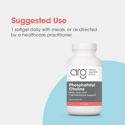 Allergy Research Group Phosphatidyl Choline - Phosphatidyl Supplements for Brain and Liver Health, Soy Lecithin Extract, 385mg Per Capsule - 100 Softgels