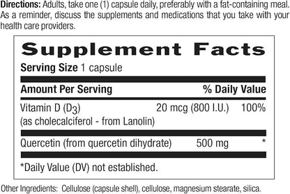 Country Life Quercetin 500mg Capsules with Vitamin D3 800 IU – Immune Support Supplement for Adults – Daily Immune Boosters – Quercetin Immune System Boost, 90 Capsules