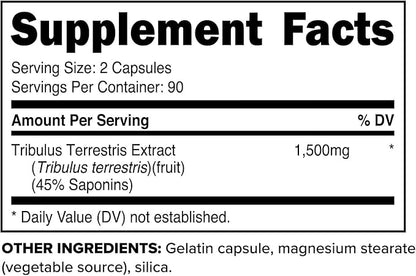 Primaforce Tribulus Terrestris Extract Capsules (180 Capsules) - 90 Servings / 1,500mg Tribulus Per Serving, Herbal Tribulus Supplement for Men and Women