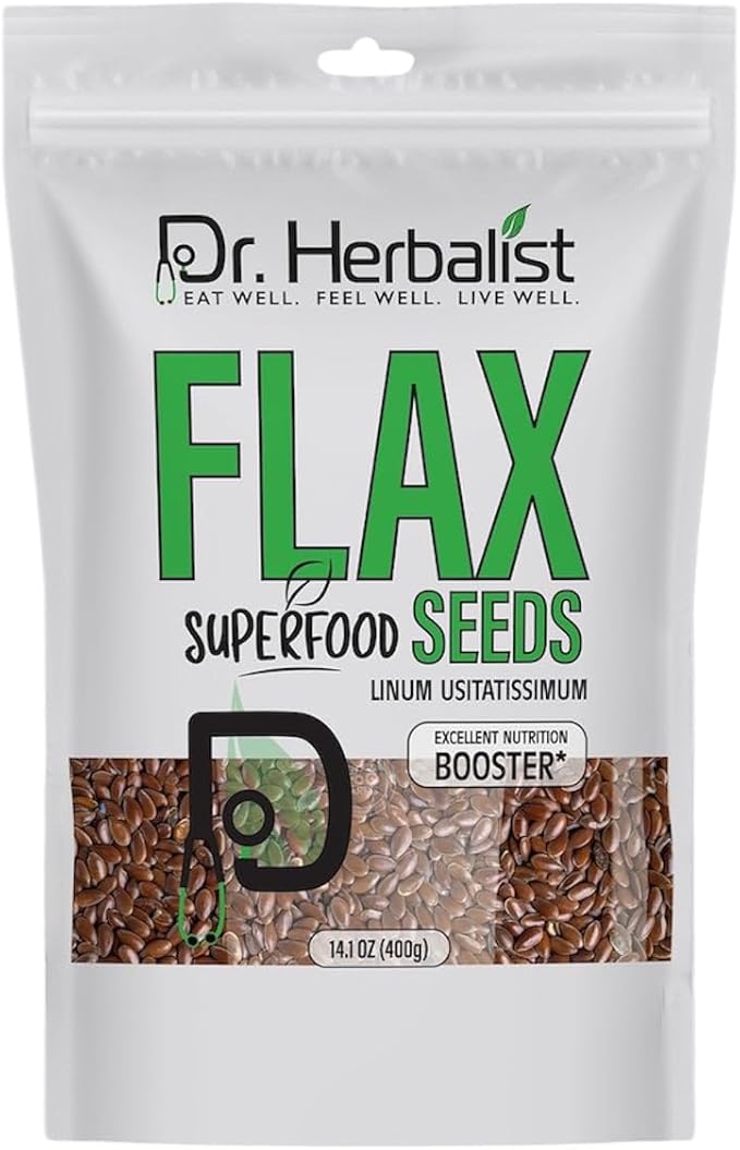 Dr. HERBALIST Flax Seeds 400g,Linum Usitatissimum,Alsi Seeds,Super Food, Essential Omega Fatty Acids, High in Plant-Based Protein, and Fiber, for Smoothies, Baking, for Easy Digestion and Absorption