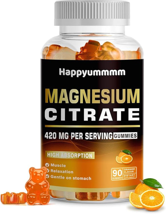 Magnesium Citrate Gummies 420mg per Serving - Promotes Healthy Relaxation, Muscle, Bone, & Energy Support (90 Orange Gummies).