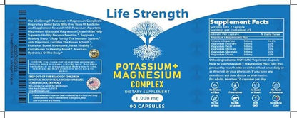Life Strength Potassium & Magnesium Complex with Aspartate, Oxide, Glycinate, Gluconate & Citrate - 1000mg (90 Capsules)