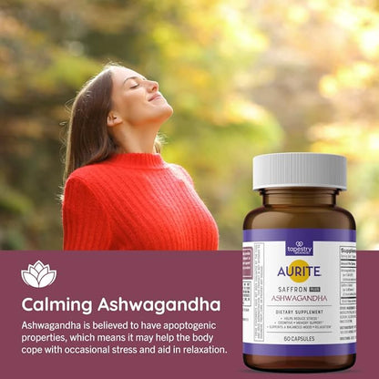 Saffron Supplement | Stress Management, Herbal Mood Support, Long-Term Memory, for Women & Men. (60 Count (Pack of 1), Saffron + Ashwagandha)