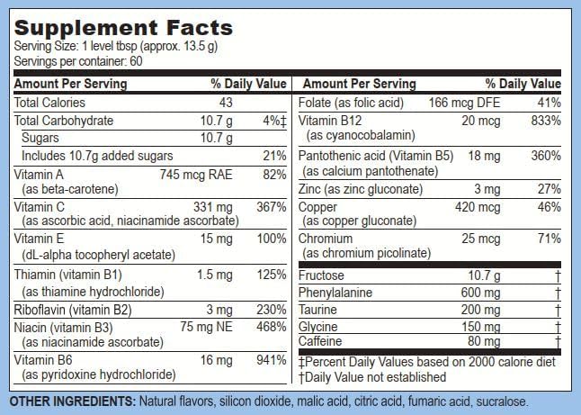 Life Enhancement Wow Drink Powder with B12, Niacin, Caffeine, Taurine, Phenylalanine, Vitamin C, & More - Life Extension Multivitamin Anti Aging Powder with Low-Calorie Brain Boost - 60 Servings