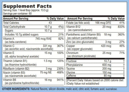 Life Enhancement Wow Drink Powder with B12, Niacin, Caffeine, Taurine, Phenylalanine, Vitamin C, & More - Life Extension Multivitamin Anti Aging Powder with Low-Calorie Brain Boost - 60 Servings