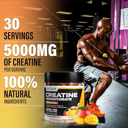 Creatine Monohydrate Gummies, 5000mg of Creatine Per Serving with Alpha-GPC & Taurine, Mango Flavor, Enhance Brain Function, Muscle Growth Support, Pre Workout Gummies for Men and Women - 120pcs