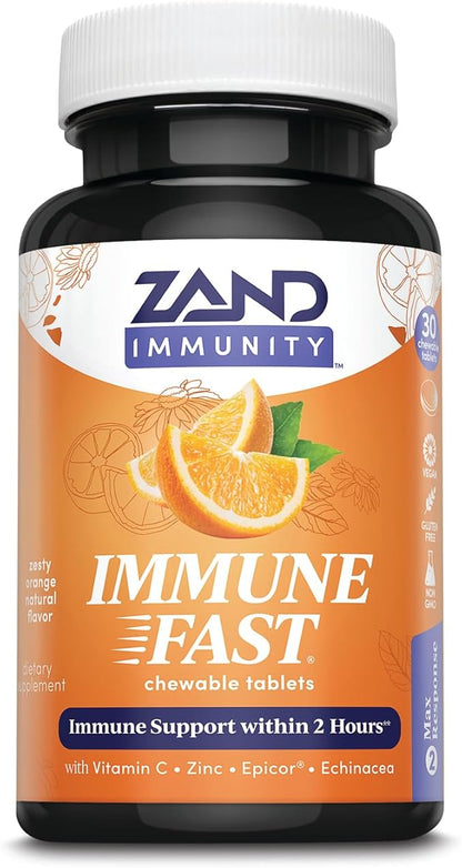 ZAND Immune Fast Zesty Orange Chews | Boosts Immune Response & Cell Activity w/EpiCor*, Echinacea, 30 Tablets, 10 Serv.
