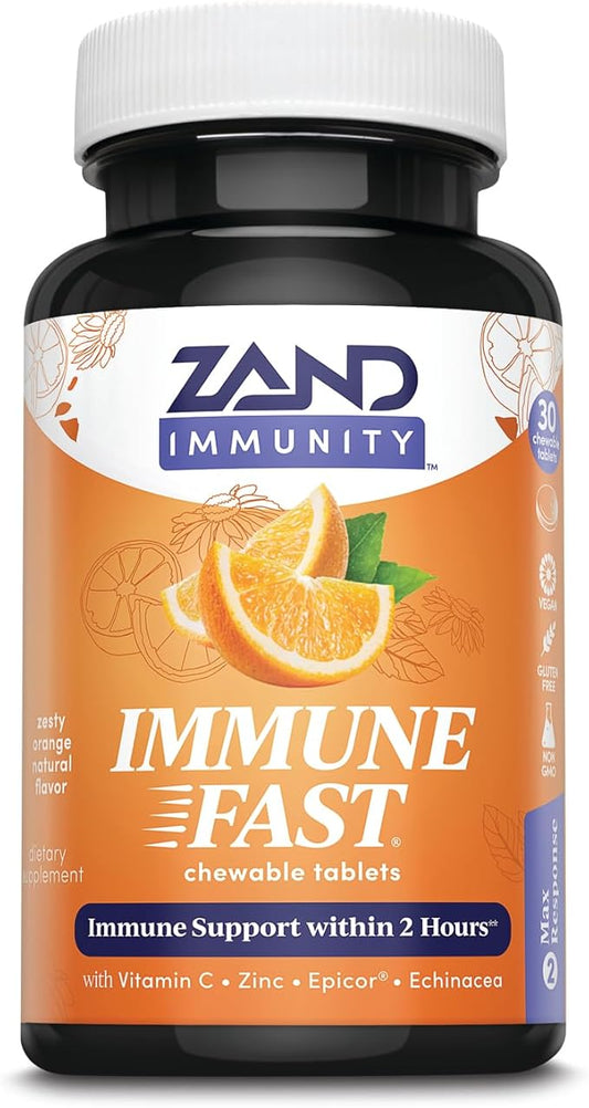 ZAND Immune Fast Zesty Orange Chews | Boosts Immune Response & Cell Activity w/EpiCor*, Echinacea, 30 Tablets, 10 Serv.