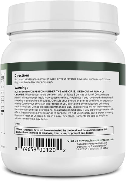 Transparent Labs Prebiotic Greens - Superfood Powder & Antioxidants Supplement with Organic Spirulina, Chloerra, Acacia, & Green Banana Powder - 30 Servings, Unflavored