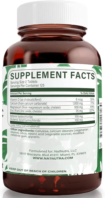 Natural Nutra 250 Count, Calcium Magnesium Zinc Supplement with Vitamin D3 for Bone Strength, Nerve Health, Helps Improve Better Vibe, Gluten Free and Sugar-Free, Essential Mineral Complex