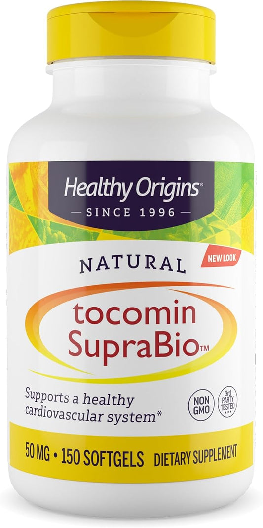 Healthy Origins Tocomin SupraBio (Tocotrienols), 50 mg - Supports Heart Health & Cardiovascular System - Tocotrienol & Vitamin E Supplement - Gluten-Free Skin Support - 150 Softgels