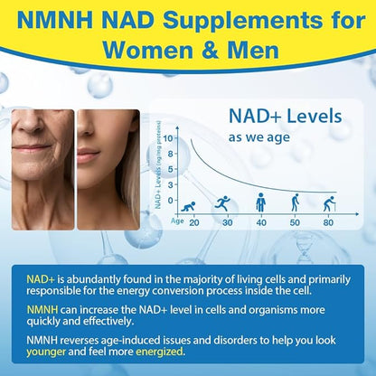 NMNH Supplement (Dihydronicotinamide Mononucleotide)500mg Per Serving, NMNH NAD Supplements for Women & Men, NMNH to Boost NAD+ Levels As We Age for Anti Aging, Cell Health*, Brain* , Energy-180 Count
