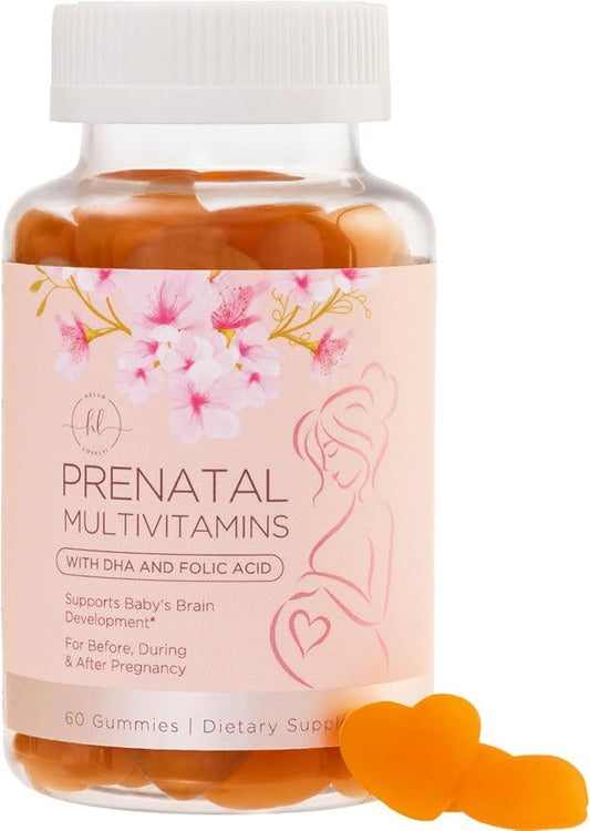 Prenatal Vitamins for Women with DHA & Folic Acid - Best Prenatal Multivitamin Gummies for Women, Brain Development Support, Folate, Vitamin C, D3 & B12, Pre Natal Pregnancy Supplement - 60 Gummies