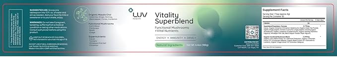 Vitality Superblend: Organic Energy & Wellness Powder with Cacao, Turmeric, Adaptogens, Non-GMO, 30 Servings (1)