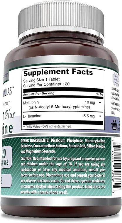 Amazing Formulas Melatonin 10 Mg Plus L-Theanine 5.5 Mg Supplement | 120 Tablets | Non-GMO | Gluten Free | Made in USA | Pack of 2