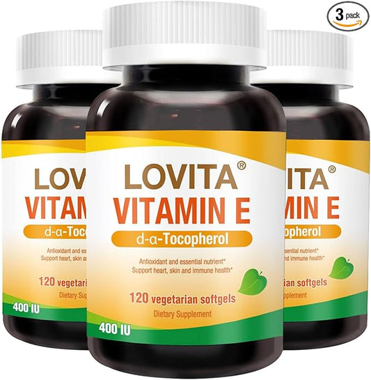 Lovita Vitamin E 400 IU Vegan Softgels, Natural Vitamin E 268 mg (as D Alpha Tocopherol), for Healthy Skin, Hair, Nails, Antioxidant &Immune Support, 120 Vegan Softgels (Pack of 3)
