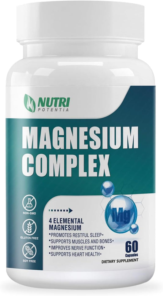 Magnesium Breakthrough Complex Supplement 500 mg- High Absorption Magnesium, Magnesium Glycinate, Citrate, Malate, Taurate with B6 - Bone, Heart, Muscle & Nervous System Support - 60 Capsules